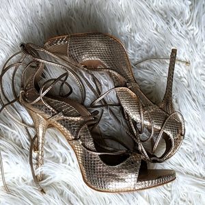 Gold textured Steve Madden Wrap Around Heels